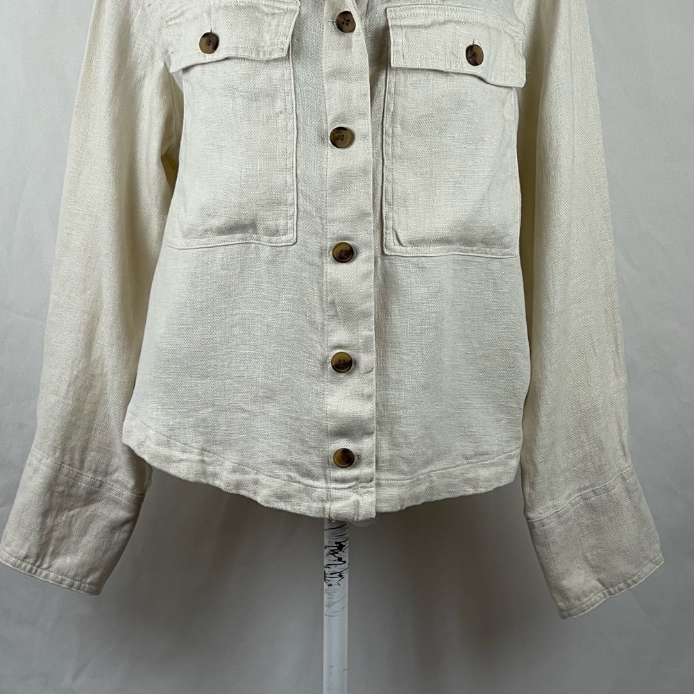 Anthropologie Nicole Miller Cream Safari Linen Jacket Size L - Picture 4 of 10
